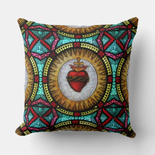 Cojín Decorativo El Sagrado Corazón Religioso del Cristal Manchado 