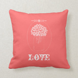 Cojín Decorativo El tarro de albañil elegante florece rosa del amor