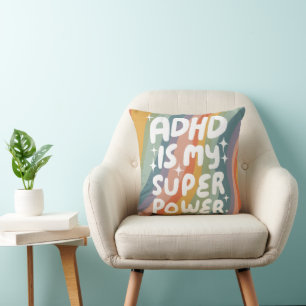 Cojín Decorativo El TDAH es mi súper poder las alegres letras de bu
