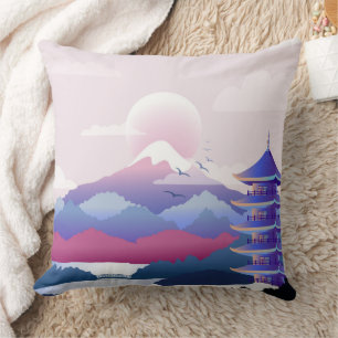 Cojín Decorativo El Tranquilo Paisaje Del Templo Al Amanecer