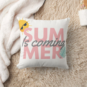 Cojín Decorativo El verano se acerca a la tipografía rosa y gris