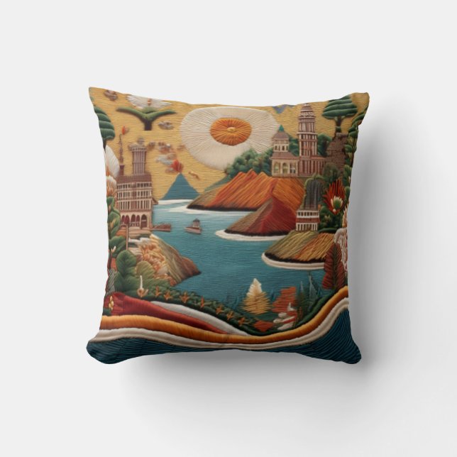 Cojín Decorativo El Vibrante Paisaje De Estilo Embroidado (Anverso)