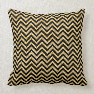 Cojín Decorativo El zigzag negro del purpurina del oro raya el