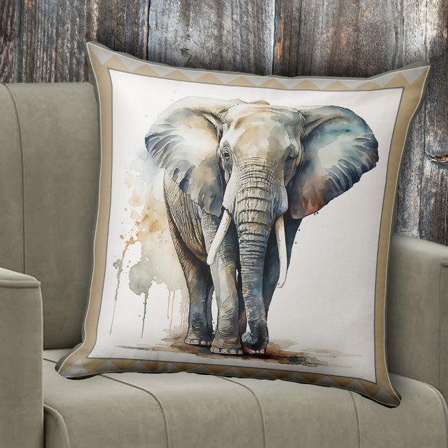 Cojín Decorativo Elefante acuático (Pillow featuring a watercolor design of an elephant. Great for anyone who loves animals)