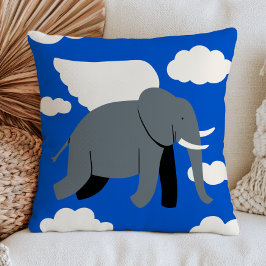 Cojín Decorativo Elefante Alado Volando en Cielo Azul Divertido Ori