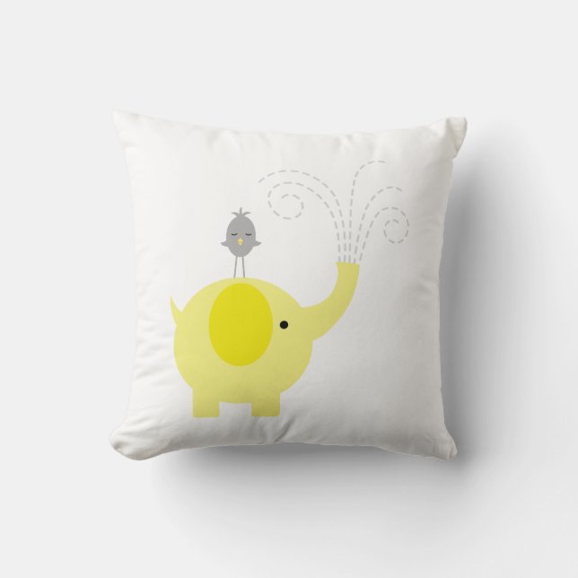 Cojín Decorativo Elefante amarillo y gris y ave (Anverso)