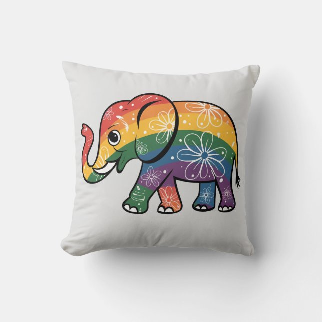 Cojín Decorativo Elefante arcoiris (Anverso)