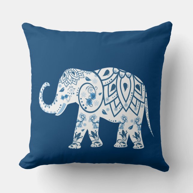 Cojín Decorativo Elefante azul modelado adornado (Anverso)