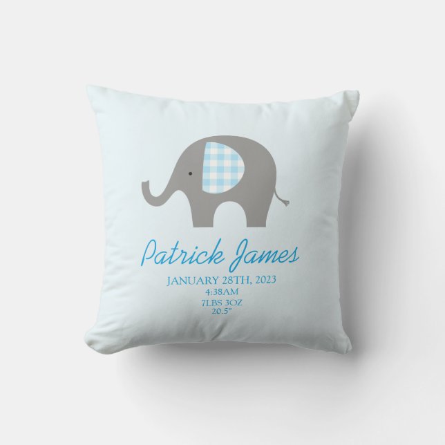 Cojín Decorativo Elefante Azul Nacimiento Stat Boy Nursery (Anverso)