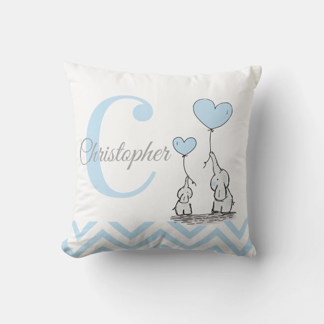 Cojín Decorativo Elefante Azul Pastel Niño Niño Pillow (Anverso)