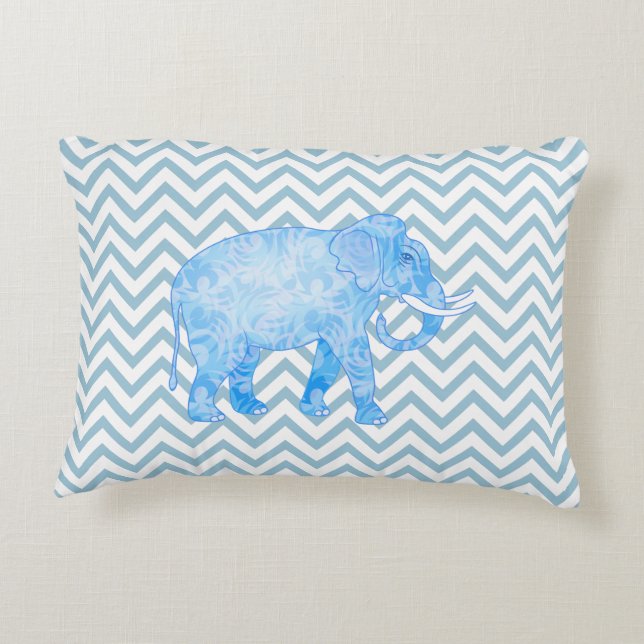 Cojín Decorativo Elefante azul patentado de Chevron (Reverso)
