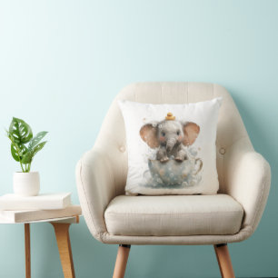 Cojín Decorativo Elefante bebé adorable en taza de té con patito de