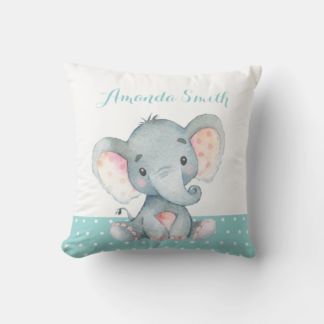 Cojín Decorativo Elefante Bebé Aqua Verde Turquesa (Anverso)
