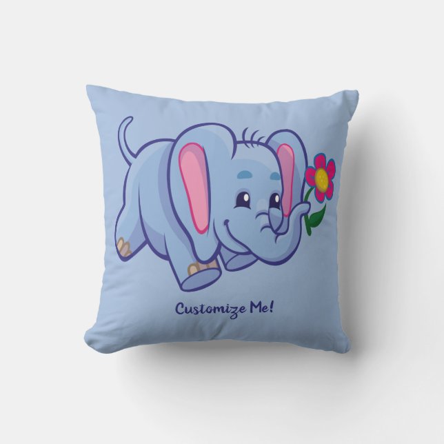 Cojín Decorativo Elefante Bebé Cuto y Adorable Azul Personalizado (Anverso)