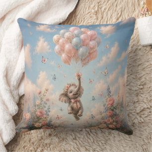 Cojín Decorativo Elefante bebé globos flotantes mariposas