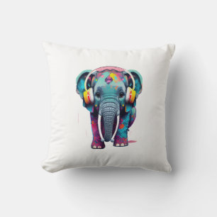 Cojín Decorativo Elefante bebé lindo con audífonos