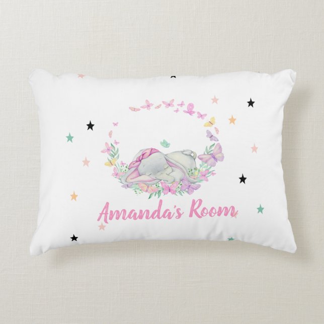 Cojín Decorativo Elefante bebé, mariposas, estrellas (Anverso)