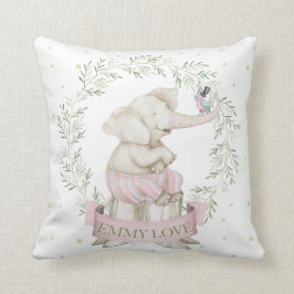 Cojín Decorativo Elefante bebé niña rosa verde beige