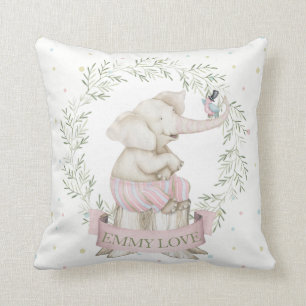 Cojín Decorativo Elefante bebé niña rosa verde beige