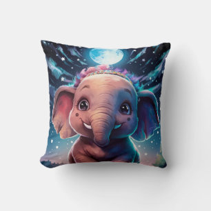 Cojín Decorativo Elefante bebé posando bajo la luz de la luna llena