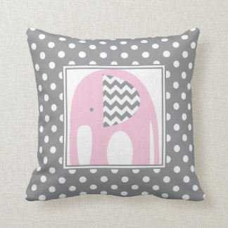 Cojín Decorativo Elefante bebé | Puntos de Polka de Chevron rosa y 