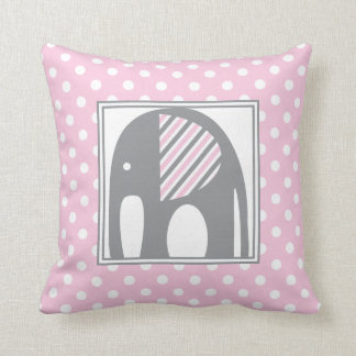Cojín Decorativo Elefante bebé | Tiras de puntos de polka rosa y gr