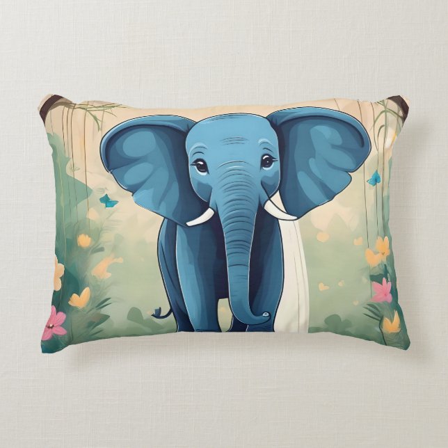 Cojín Decorativo Elefante Bebé Whimsical Azul, (Anverso)