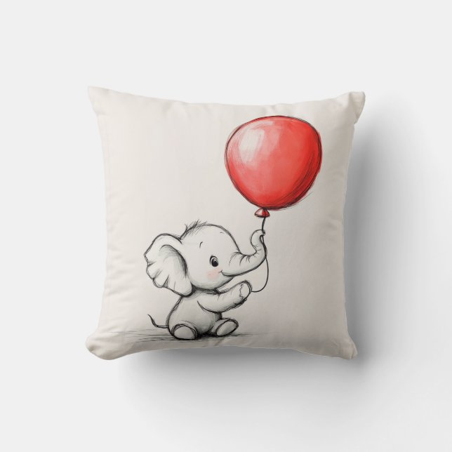 Cojín Decorativo Elefante bebé y el globo rojo (Anverso)