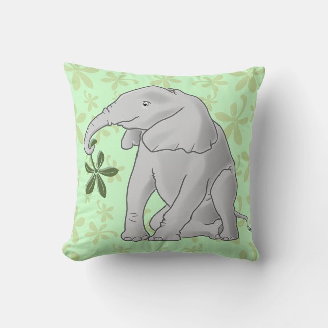 Cojín Decorativo Elefante bebé y hoja (Anverso)