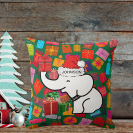 Cojín Decorativo Elefante blanco tu nombre Navidad presenta verde