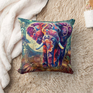 Cojín Decorativo Elefante caprichoso en la noche Estrellas moradas 