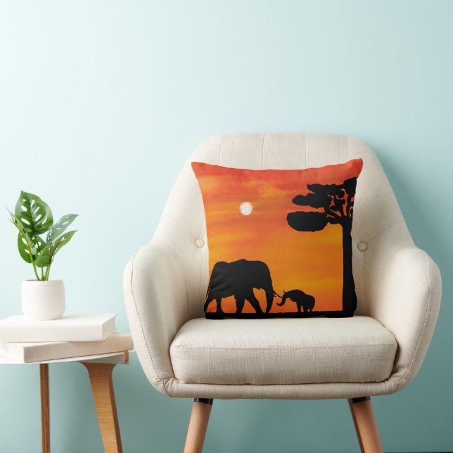 Cojín Decorativo elefante, ,cielo ,animales ,amanecer ,naturaleza , (Silla)