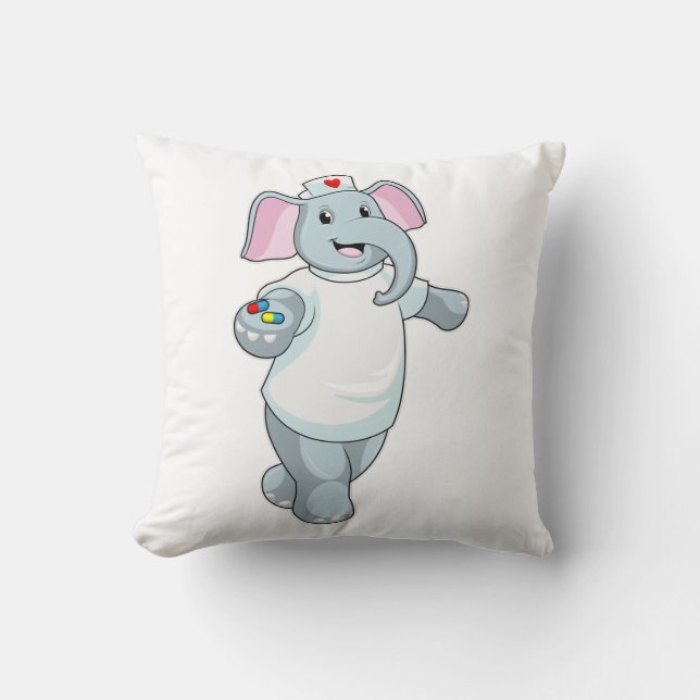 Cojín Decorativo Elefante como enfermera con medicina (Anverso)