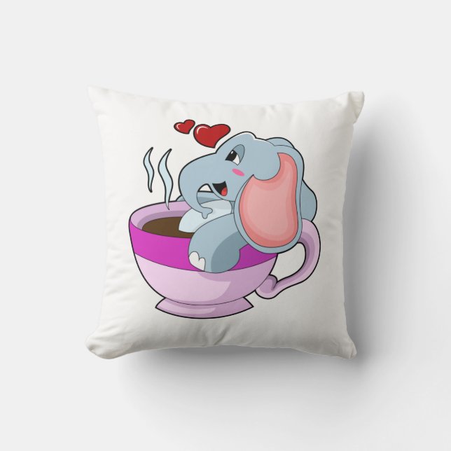 Cojín Decorativo Elefante con Copa de Café (Anverso)