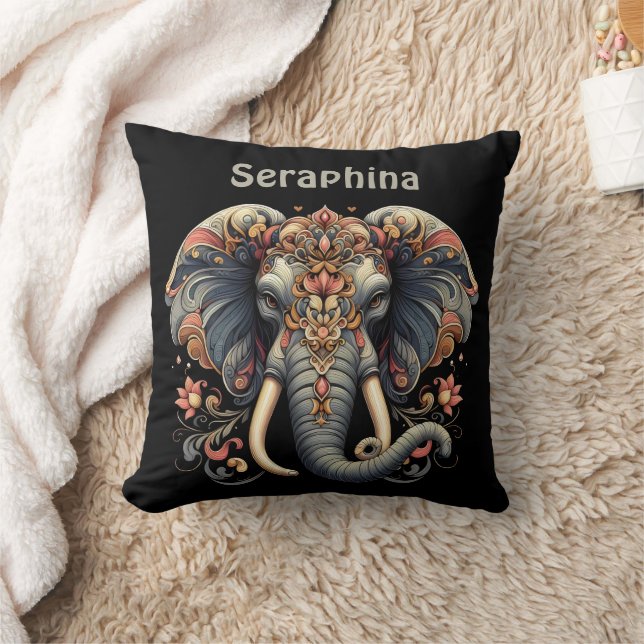 Cojín Decorativo Elefante con intrincados diseños florales (Manta)