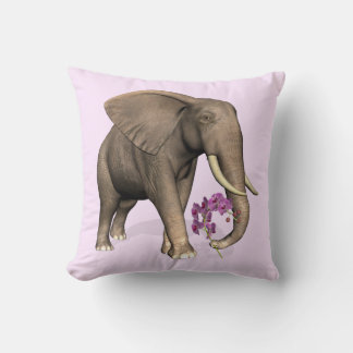 Cojín Decorativo Elefante Con Orquídea Rosa