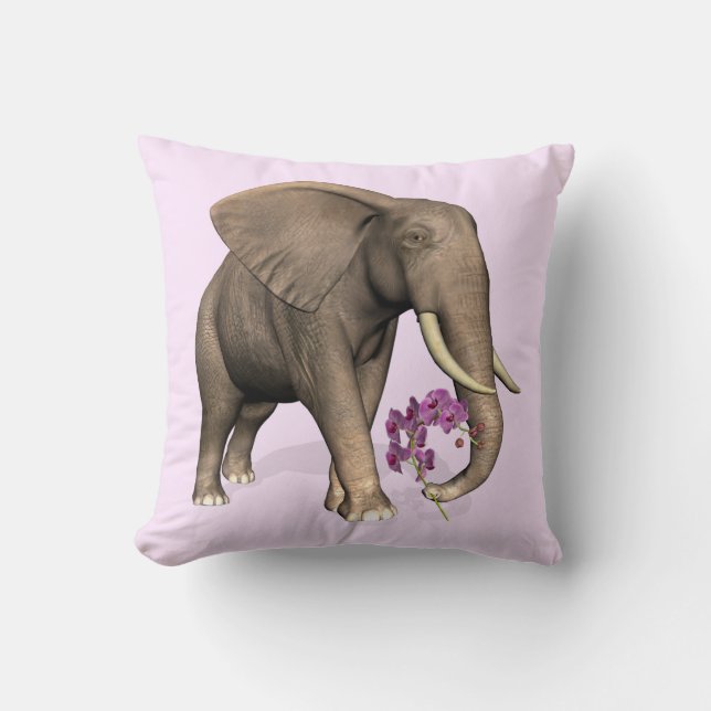Cojín Decorativo Elefante Con Orquídea Rosa (Anverso)