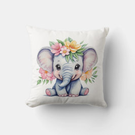 Cojín Decorativo Elefante cutáneo acuarela con flores