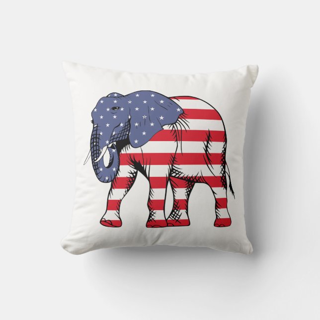 Cojín Decorativo Elefante de Bandera Americana Moderna (Anverso)