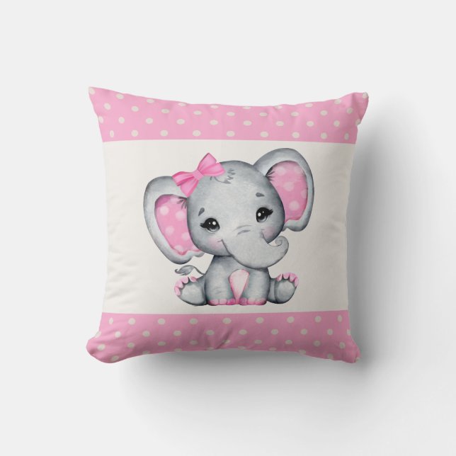 Cojín Decorativo Elefante de bebé rosado con polka (Anverso)