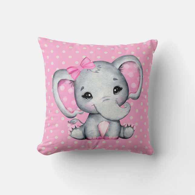 Cojín Decorativo Elefante de bebé rosado con polka (Anverso)