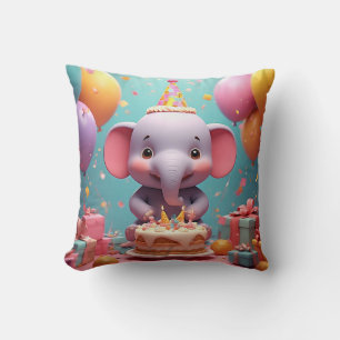 Cojín Decorativo Elefante de dibujos animados adorable celebrando c