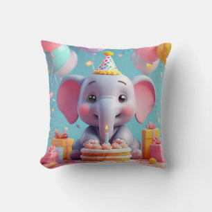 Cojín Decorativo Elefante de dibujos animados adorable celebrando c