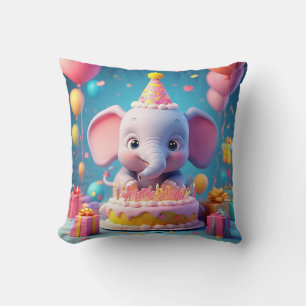 Cojín Decorativo Elefante de dibujos animados adorable celebrando c