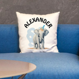 Cojín Decorativo Elefante De Fiesta Cute Pastel Y Nombre Acuarela
