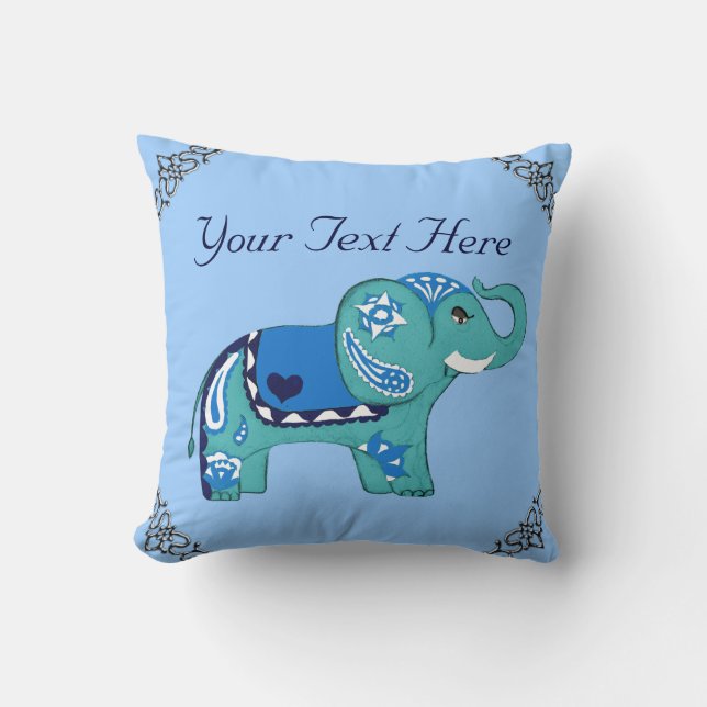 Cojín Decorativo Elefante de Henna (azul/azul claro)