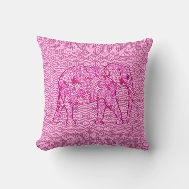 Cojín Decorativo Elefante de las flores - rosa fucsia (Anverso)
