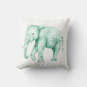 Cojín Decorativo Elefante de menta con hojas de selva