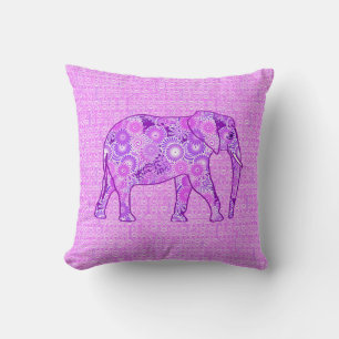 Cojín Decorativo elefante de remolino fractal - morado y orquídea
