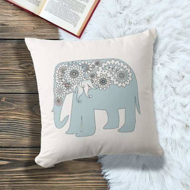 Cojín Decorativo Elefante Elegante de Paisley Azul (Subido por el creador)